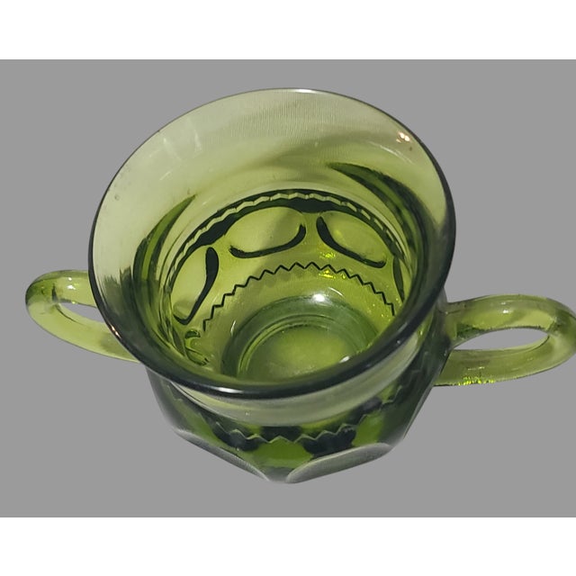 Indiana Glass Company Vintage Green Indiana Glass Thumbprint Creamer & Sugar Set- 2 Pieces For Sale - Image 4 of 8