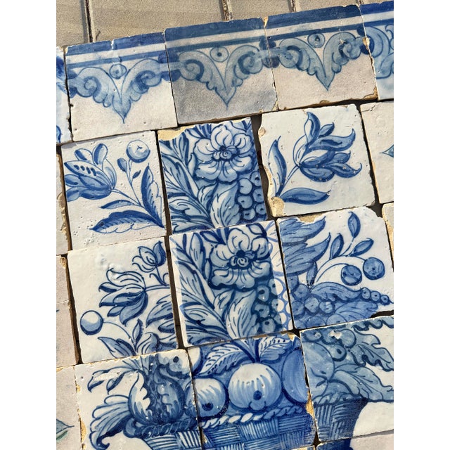 Blue Antique 18th Century Portuguese Rococo Basket of Plenty Tile Panel For Sale - Image 8 of 15