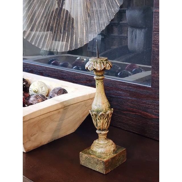 19th Century Antique Hand Carved Wooden Candle Stand Holder For Sale - Image 4 of 8