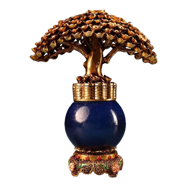 Gilt Metal "Money Tree" Sculpture on Lapis Lazuli Base For Sale