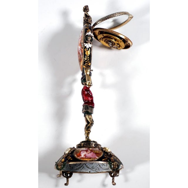 Viennese Silver Enamel Table Clock, 1880 For Sale - Image 9 of 11