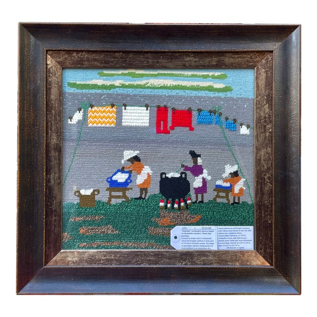 1970s "Washday" Needlepoint Picture For Sale
