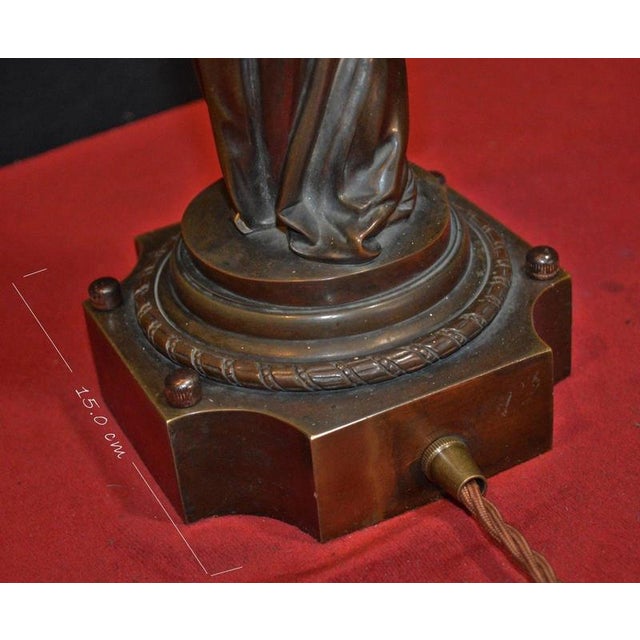 Gold 19th Century French Bronze Figural Lady Lamp with Opaline Globe, 1865 For Sale - Image 8 of 18