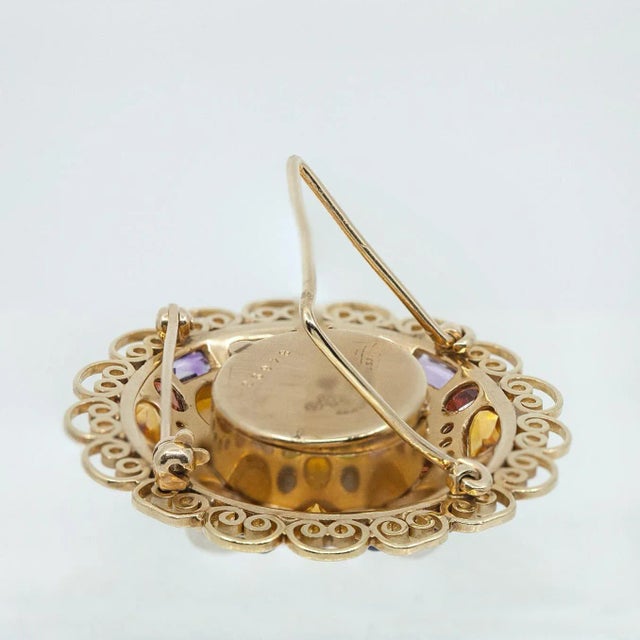 1950s Vintage Lucien Piccard 14k Pearl Multi-Color Gemstone Watch Brooch For Sale - Image 11 of 12