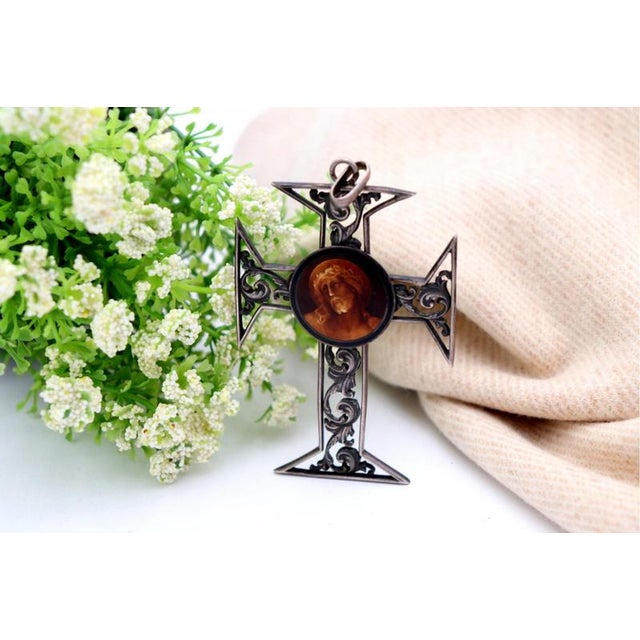 Vintage Silver Crucifix Pendant For Sale - Image 5 of 5