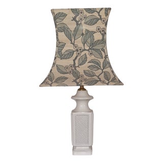 Large Vintage White Ceramic Table Lamp with Fabric Shade, 1980s For Sale