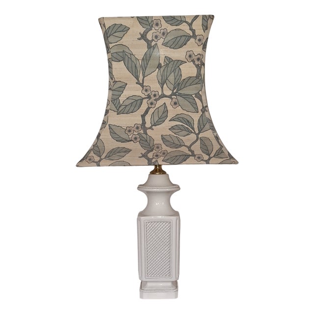 Large Vintage White Ceramic Table Lamp with Fabric Shade, 1980s For Sale