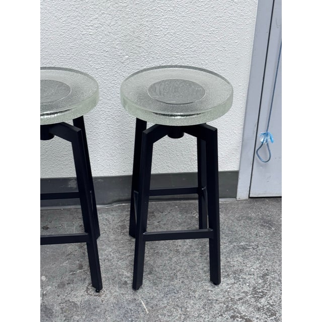Debra Weninger Design Blackened Steel Cast Glass Counter Stools, a Pair For Sale - Image 4 of 12