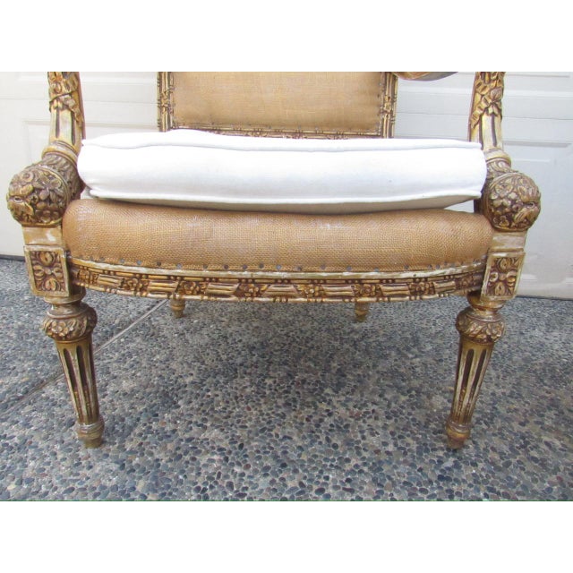 Pair of Antique French Louis XVI Style Giltwood Armchairs For Sale - Image 14 of 18