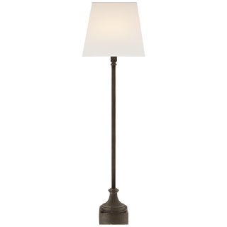 Chapman & Myers by Visual Comfort Signature Cawdor Buffet Lamp in Aged Iron with Linen Shade For Sale