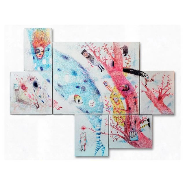 Keziat, The Night Is Coming, Original Pen on Canvas, 2018 For Sale