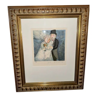 Lovely Wedding, Gilded Wood and Glass Frame For Sale