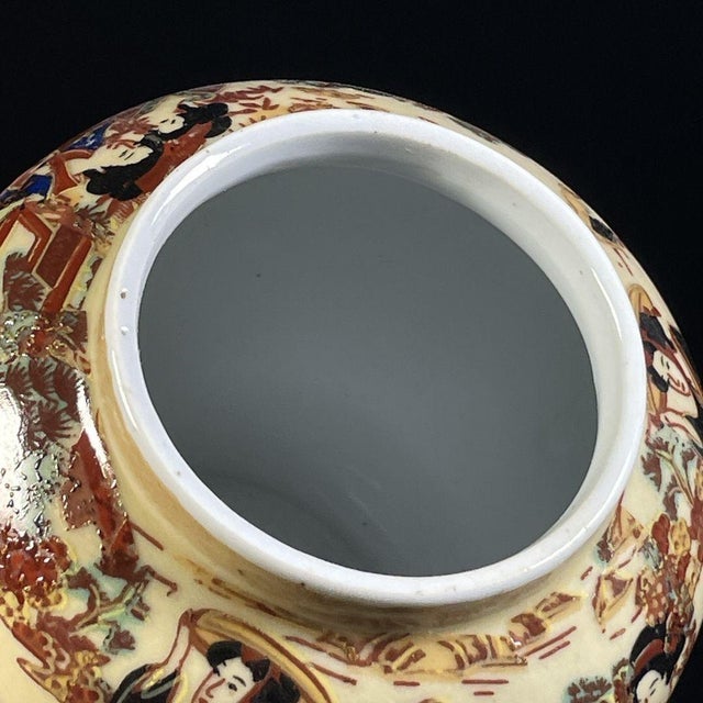 Japanese Satsuma Lidded Ginger Jar, Hand Decorated Geisha Bijin Scene, Small Ceramic Canister For Sale - Image 9 of 9