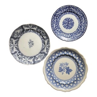 Collection of Three (3) Antique Blue and White Plates Gallery Wall For Sale