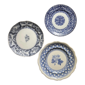 Collection of Three (3) Antique Blue and White Plates Gallery Wall