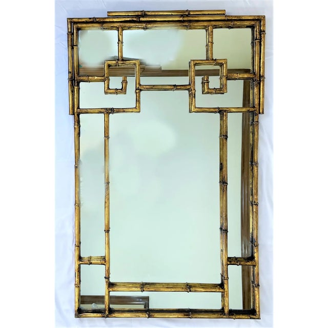 Vintage LaBarge Gold Metal Faux Bamboo Greek Key Chinoiserie Mirror For Sale - Image 12 of 12