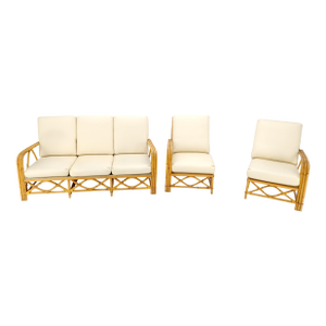 Ficks Reed Mid Century 3 Pieces Rattan Bamboo Sofa Chairs Set c1960s MINT
