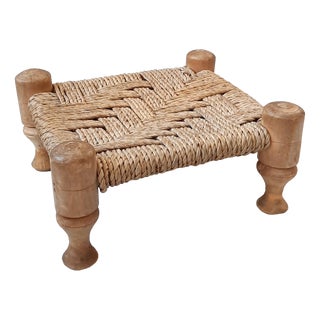 Wood and Rope Ottoman, 1960s For Sale