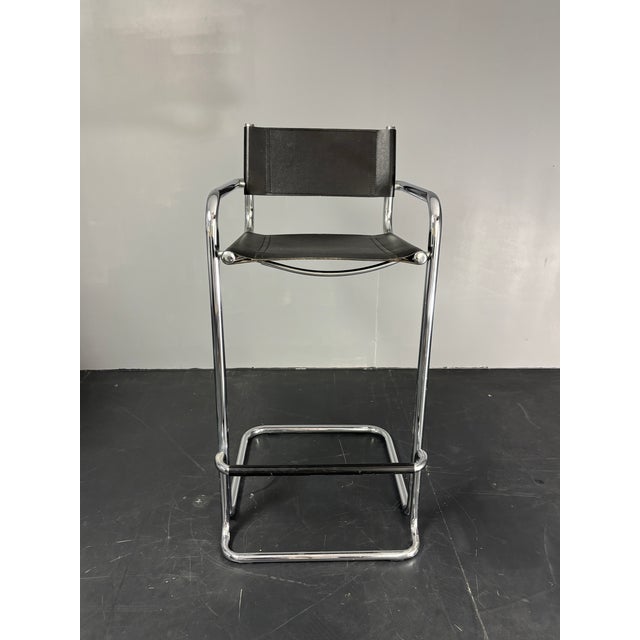 Italian Bauhaus Tubular Chrome High Bar Stools, 1970s, Set of 2 For Sale - Image 4 of 18