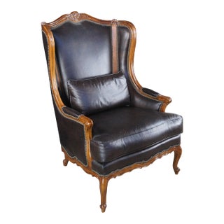 Late 20th Century Thomasville French Louis XV Wingback Bergere Faux Alligator Leather Armchair For Sale