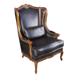 Late 20th Century Thomasville French Louis XV Wingback Bergere Faux Alligator Leather Armchair