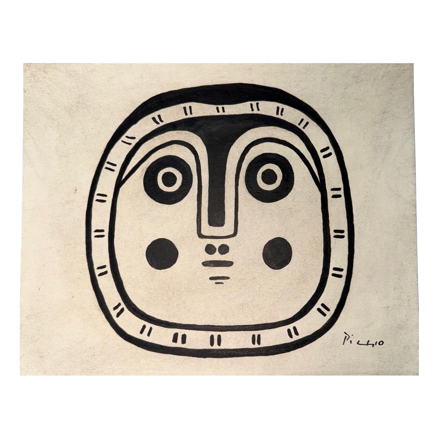 Pablo Picasso, Bold Modernist Mask, Opaque Black on Paper, Hand Signed ...