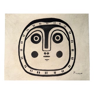 Pablo Picasso, Bold Modernist Mask, Opaque Black on Paper, Hand Signed, 1950-1970s For Sale