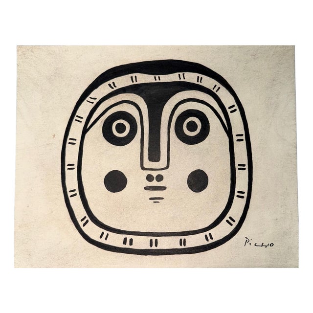 Pablo Picasso, Bold Modernist Mask, Opaque Black on Paper, Hand Signed, 1950-1970s For Sale
