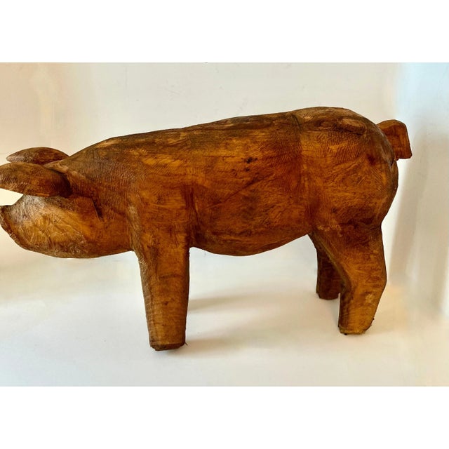 Early 20th Century Hand Carved Folk Art Standing Pig For Sale - Image 4 of 12