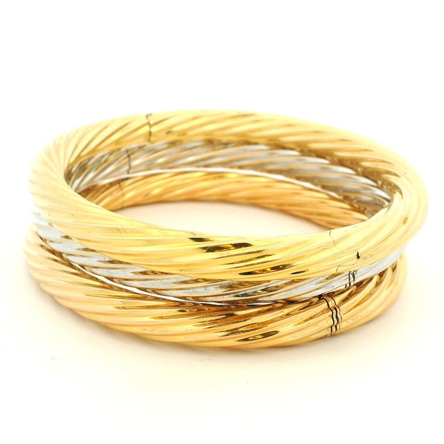 1980s Circa 1980 Italian 18k Two-Tone Gold Torsade Bangle Bracelet Set For Sale - Image 5 of 13