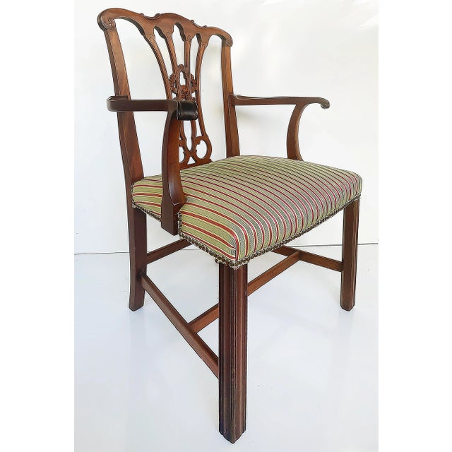Brown Chippendale Style Mahogany Slat Back Armchair W/ Upholstered Seat Cushion For Sale - Image 8 of 12
