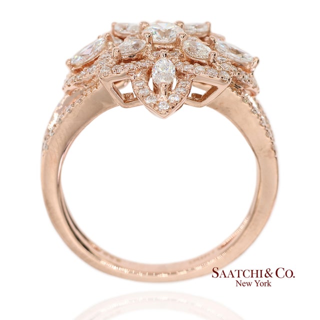 18k 750 Solid Rose Gold Floral Natural Diamond Ring, Size 7 For Sale In New York - Image 6 of 13