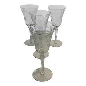 Vintage Mid-Century Wheel Cut Crystal Goblets- Set of 4
