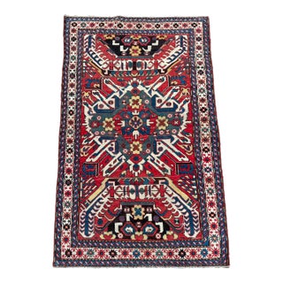 Antique Adler Kazak Rug c.1890-1920 Rare Mustache Design Caucasian Collectible For Sale