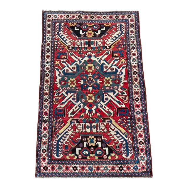 Antique Adler Kazak Rug c.1890-1920 Rare Mustache Design Caucasian Collectible For Sale