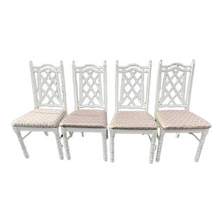 Vintage Drexel Vintage Chinese Chippendale Chinoiserie Faux Bamboo Dining Chairs - Set of 4 For Sale
