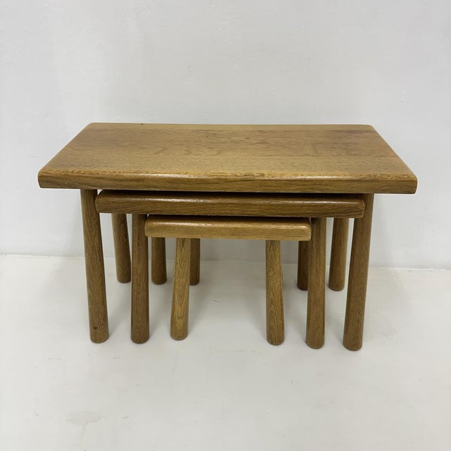 Brutalist Nesting Tables in Oak, 1970s, Set of 3 For Sale - Image 10 of 18