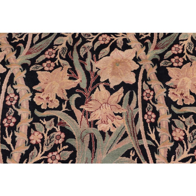 Shabby Chic 1990's Daffodils Pak-Persian Black/Tan Wool Rug - 9'0'' X 12'1'' For Sale In New York - Image 6 of 9