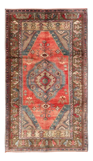 Antique Turkish Konya Rug, Hand-Knotted Wool, Geometric Design, 1930