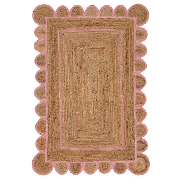 Scallop Jute Light PInk Hand Made Rug - 2'x4' For Sale - Image 11 of 11