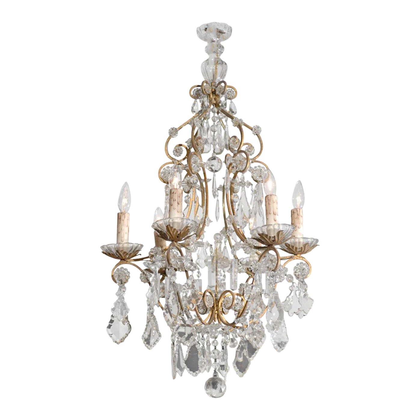 1890s Italian Rococo Style Six-Light Crystal Chandelier with Gilt Metal ...