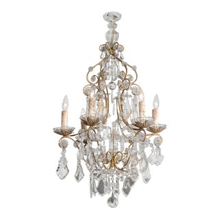 1890s Italian Rococo Style Six-Light Crystal Chandelier with Gilt Metal Armature For Sale