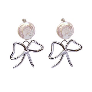 Pearls & Bows Earrings Sterling Silver, 2 Pieces For Sale