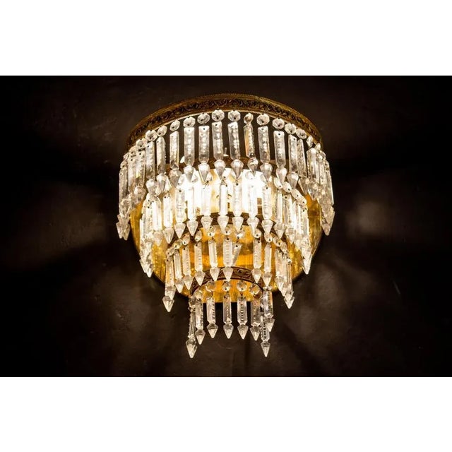 Crystal and Brass Sconces or Wall Lights, Italy, 1940s, Set of 2 For Sale - Image 6 of 16