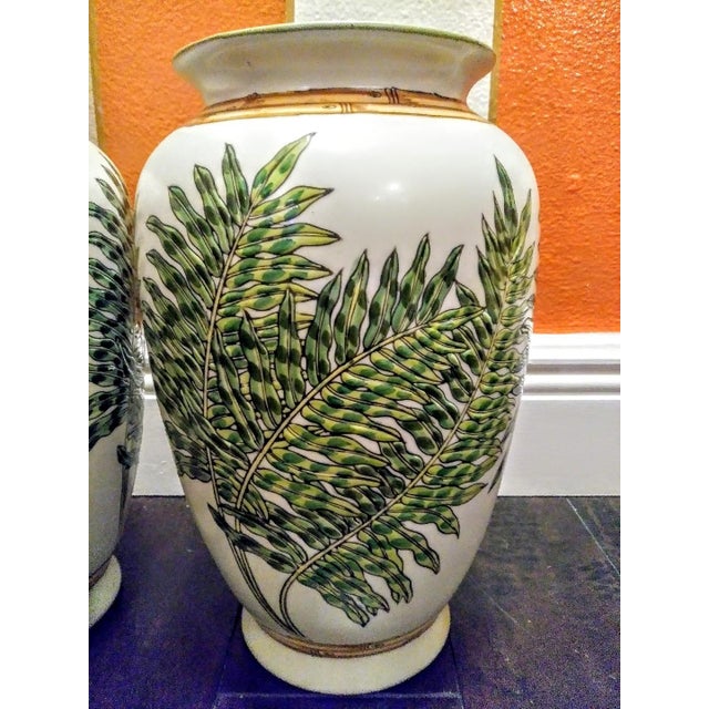 A Pair of Raised Fern Bamboo Ceramic Decorative Vases Chairish