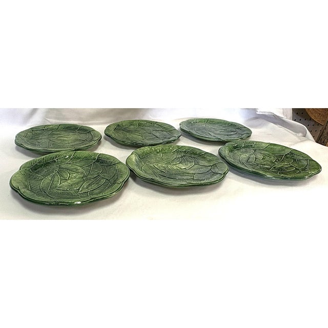 Vintage Italian Majolica Vietri Leonardo Ceramic Leaf Dishes- Set of 6 For Sale - Image 9 of 14