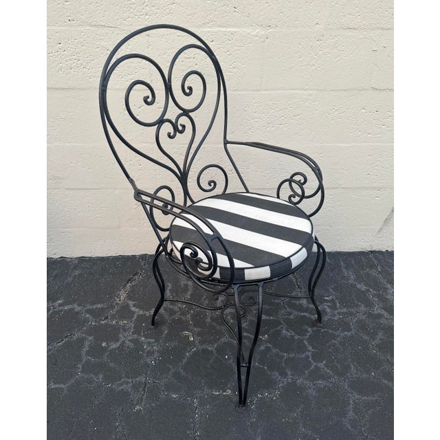 Metal Vintage French Hand Forge Wrought Iron Garden/ Patio Arm Chairs - Set of 4 For Sale - Image 7 of 12