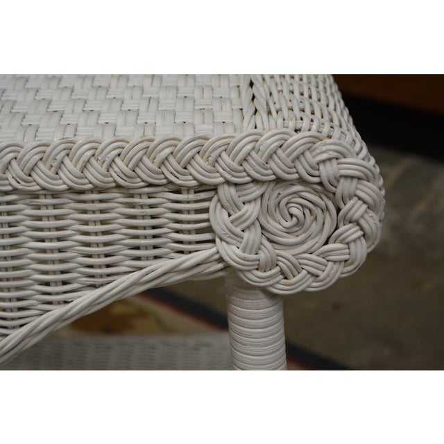 White Vintage White Wicker Square Side / End Table With Lower Shelf For Sale - Image 8 of 13