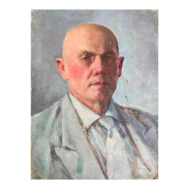 1960s Oil Portrait Painting, Socialist Realism Art, Ukrainian Artist 45-33 For Sale