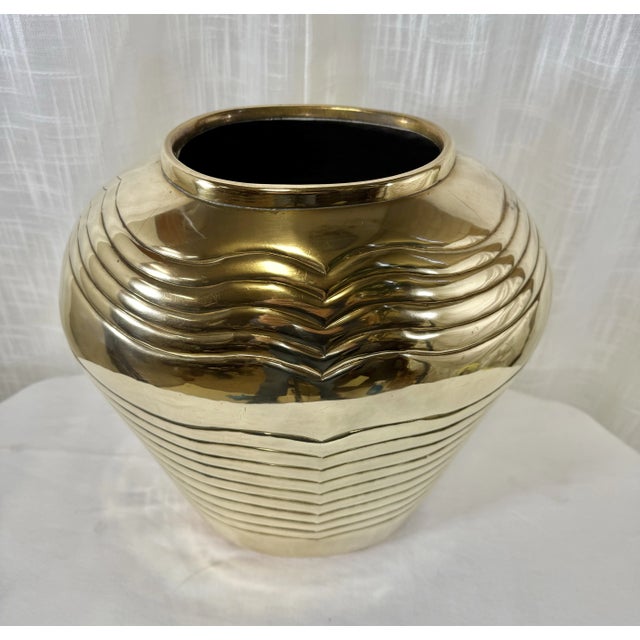 Art Deco Vintage Art Deco Style Embossed Polished Brass Vase For Sale - Image 3 of 8